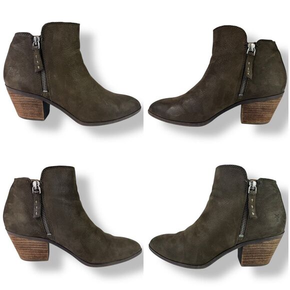 Frye Judy Ankle Boots Short Booties Brown Leather Double Side Zip Womens 7 M - Picture 3 of 13